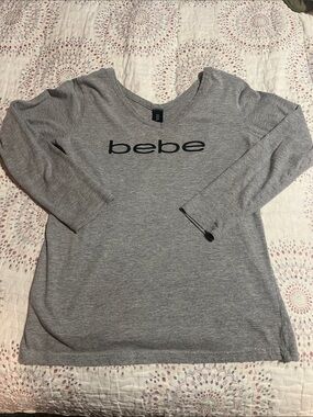 bebe Heather Gray Logo Long Sleeve Top